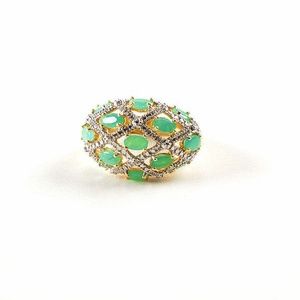 Gold Wash/SS Emerald & Diamond Ring